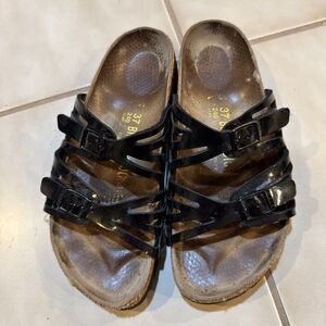 BIRKENSTOCK GRANADA Black Sandal Birki Cork Comfort Slide Sz 37